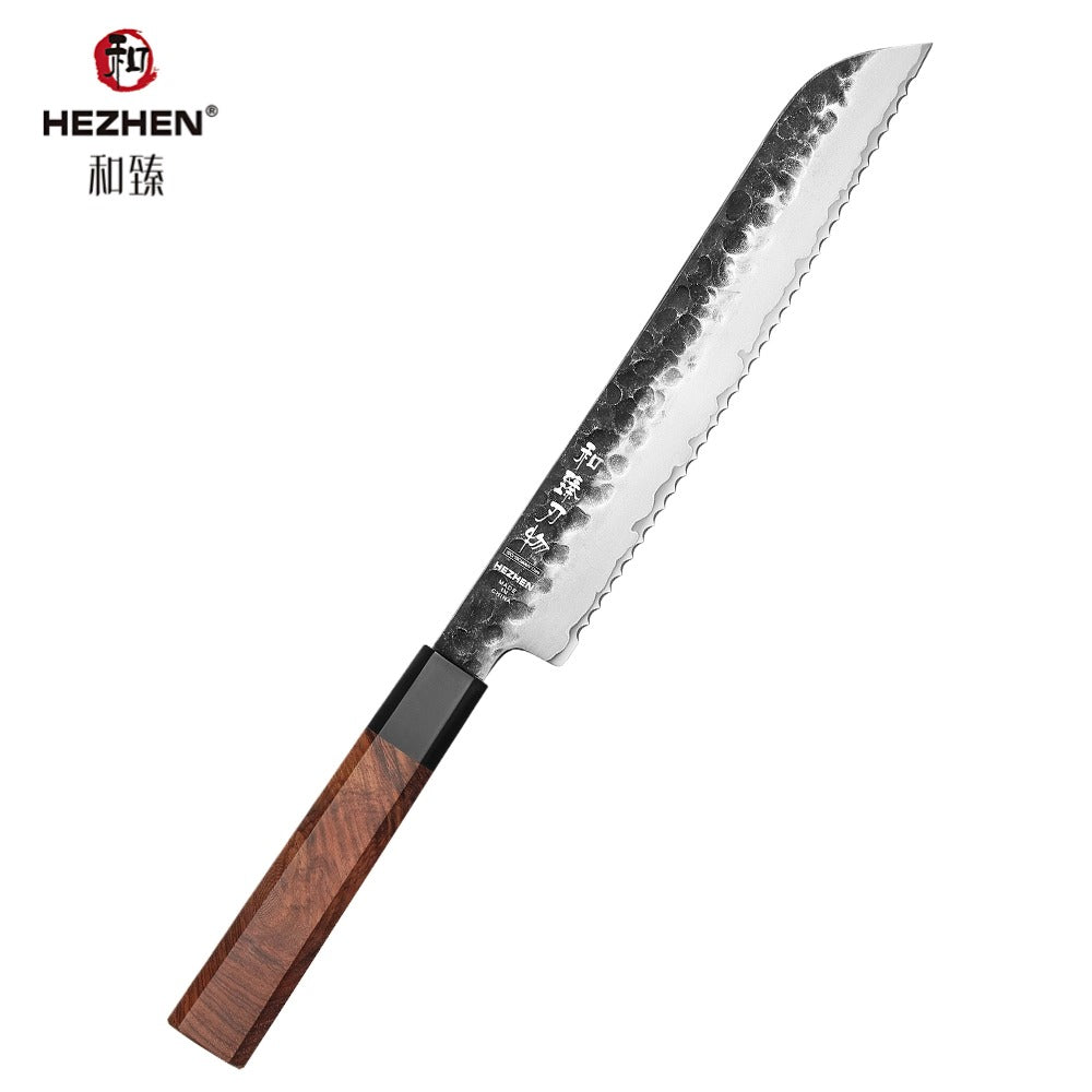 HEZHEN 8.5 Inches Bread Knife Stainless Steel Kitchen Cooking Knives Rosewood Handle With Gift Box Three-layer Composite Steel