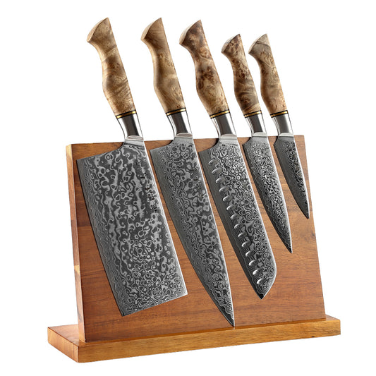 HEZHEN 6PC Kitchen Knife Set Professional Damascus Super Steel Chef Paring Santoku Sharp Cook Kitchen With Magnetic Holder