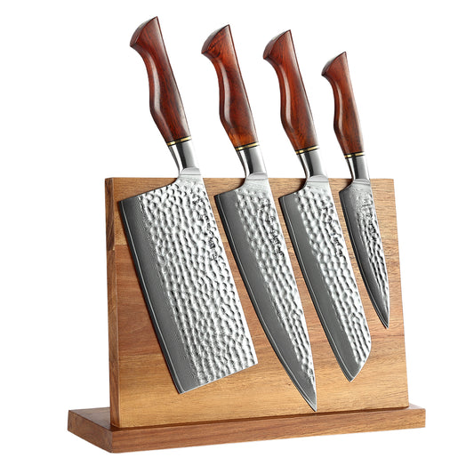 HEZHEN 5PC Kitchen Knife Set 73-Layer Powder Damascus Steel Chef Santoku cleaver Utility knives Magnetic Knife Holder