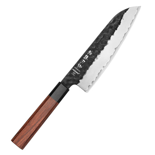 HEZHEN 7 Inches Santoku Knife Three-layer Composite Steel Stainless Steel Kitchen Cooking Knives Rosewood Handle With Gift Box
