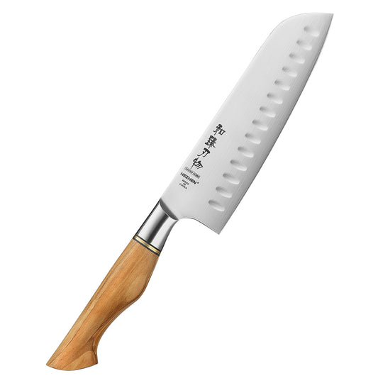 HEZHEN 7 Inches Santoku Knife Sandvik Stainless Steel Olive Wood Handle Slicing Kitchen Knife For Meat Cooking Tools Gift Box