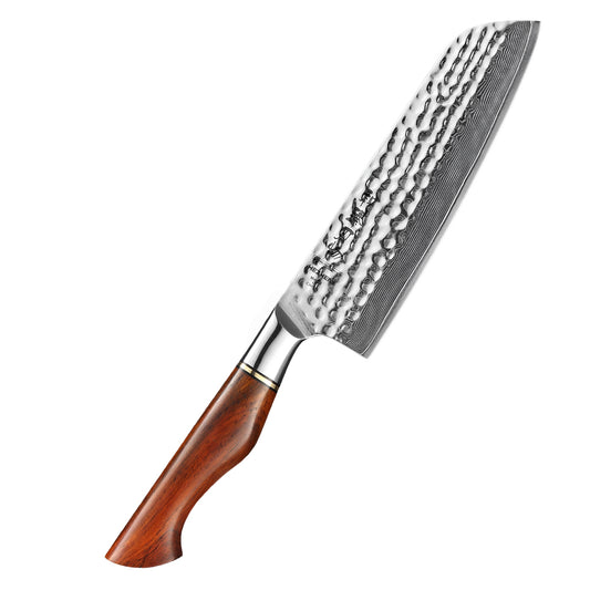 HEZHEN 7 Inches Santoku Knife 73 Layers Powder Steel Damascus Steel Natural Rosewood Handle Kitchen Cook Accessories