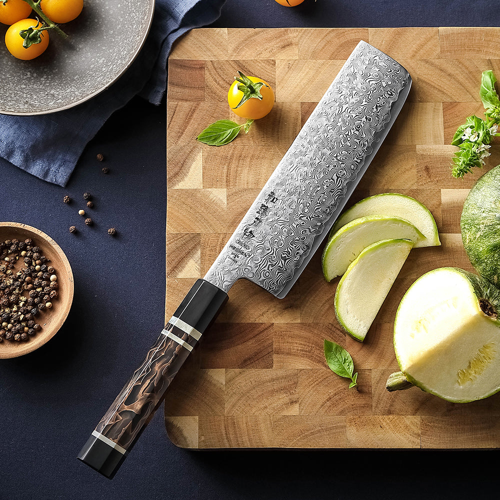 HEZHEN 7 Inches Nakiri Knife,49 Layers Damascus Steel with Japanese ZDP-189 Steel, 65-67HRC,Japanese Octagonal Handle
