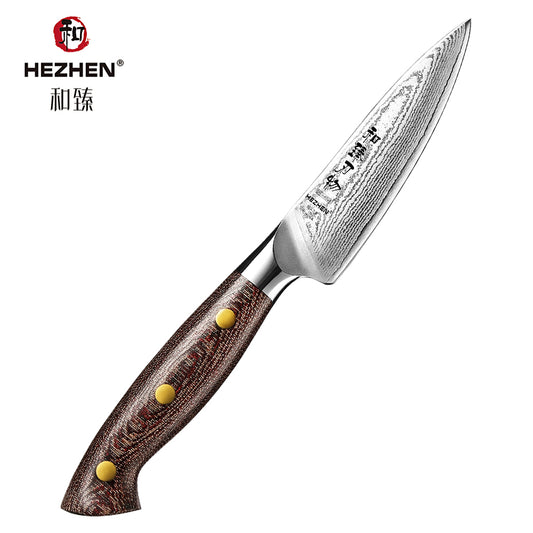 HEZHEN 4.3 Inches Damascus Paring Knife, Multifunctional Petty Knife, , Micarta Handle