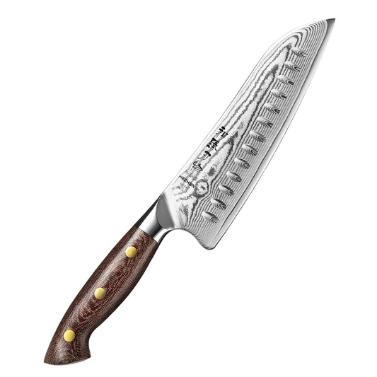 HEZHEN 7 Inches Damascus Santoku Knife,, Micarta Handle