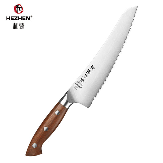 HEZHEN 8 Inches Frozen Food Knife,German Steel, Red Wood Handle-Supreme Stainless Series