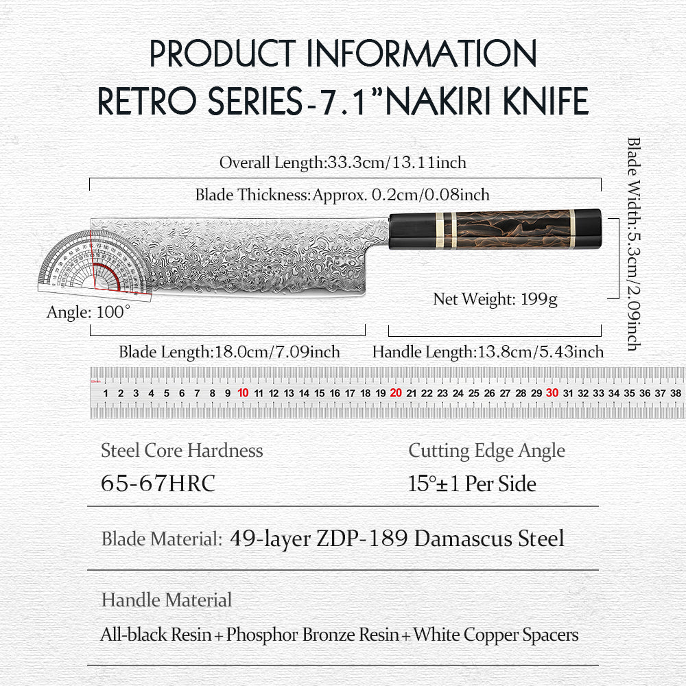 HEZHEN 7 Inches Nakiri Knife,49 Layers Damascus Steel with Japanese ZDP-189 Steel, 65-67HRC,Japanese Octagonal Handle