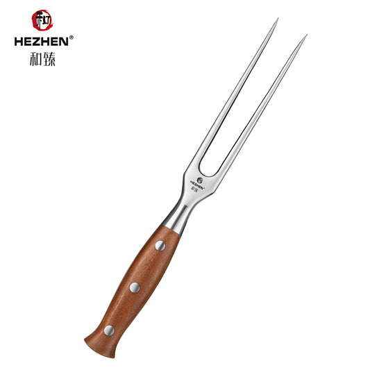 HEZHEN Carving Fork, Premium 430 Stainless Steel Meat Fork – Red Wood Handle, Heavy-Duty,  Elegant Gift Box-Supreme Stainless Series