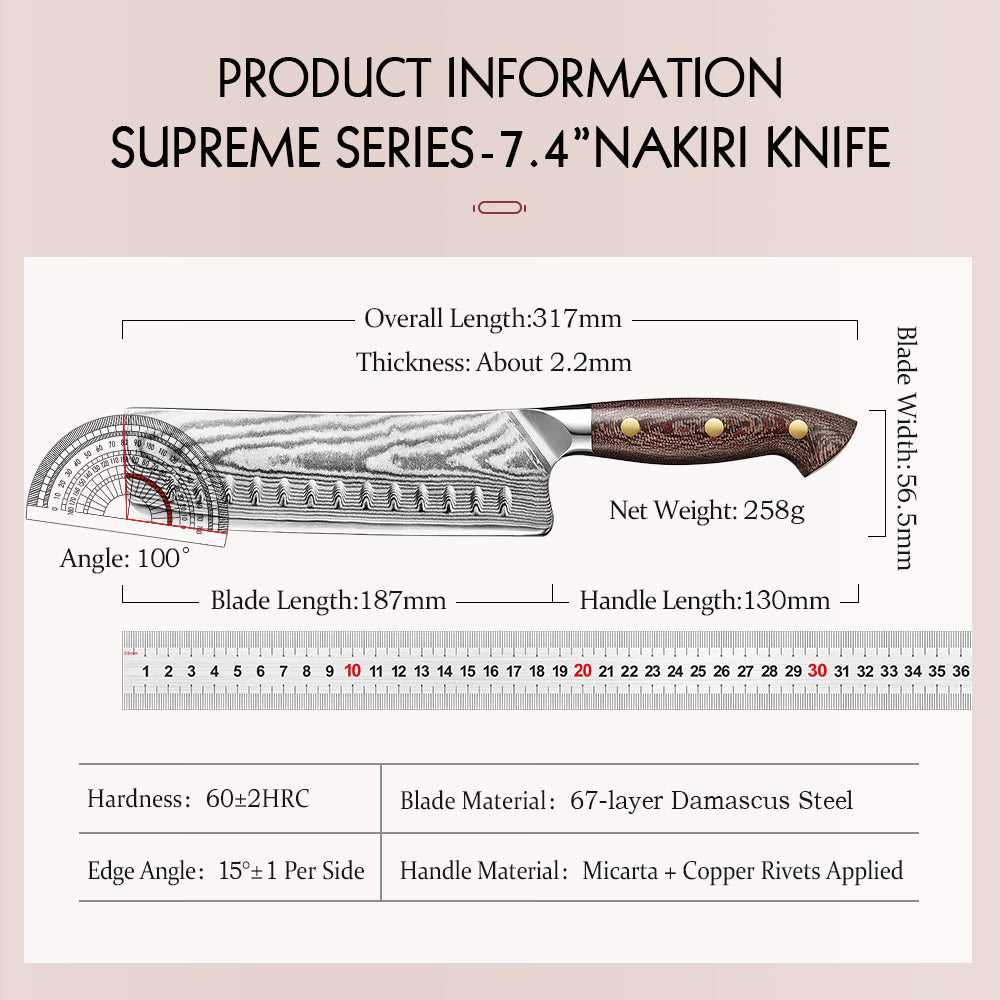 HEZHEN 7.4 Inches Damascus Nakiri Knife, Small Cleaver Knife for Meat and Vegetable Cutting, Micarta Handle