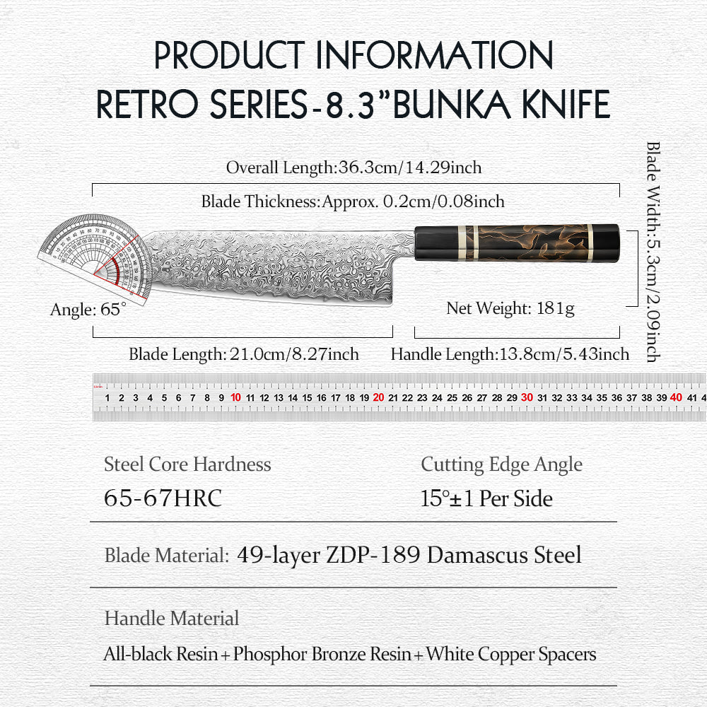 HEZHEN 8.3 Inches Kiritsuke Chef Knife, 49 Layers Damascus Steel with Japanese ZDP-189 Steel, 65-67 HRC, Octagonal Handle