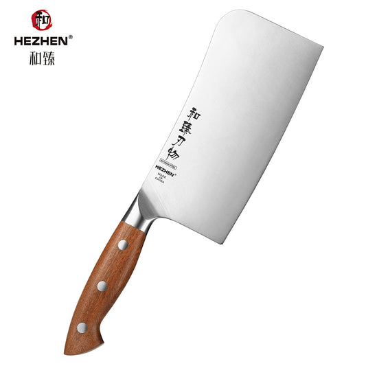 HEZHEN 7 Inches Bone Cleaver Knife, Chinese Chopping Knife, Heavy-Duty, Red Wood Handle-Supreme Stainless Series