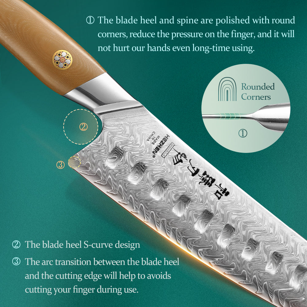 HEZHEN 7.4 Inches Santoku Knife, 67 Layers Damascus Steel with Linen Micarta Handle, Gift Box Package- B38L Series