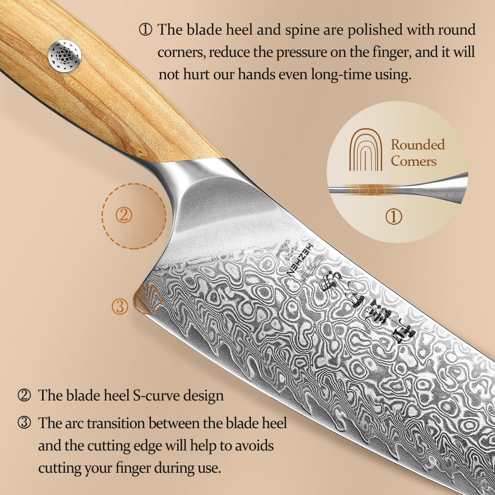HEZHEN 2-piece Kitchen Knife Set(Chef Knife+Kitchen Utility Knife), 73 Layers Damascus Powder Steel, Olive Wood Handle, Gift Ready-Flagship Series