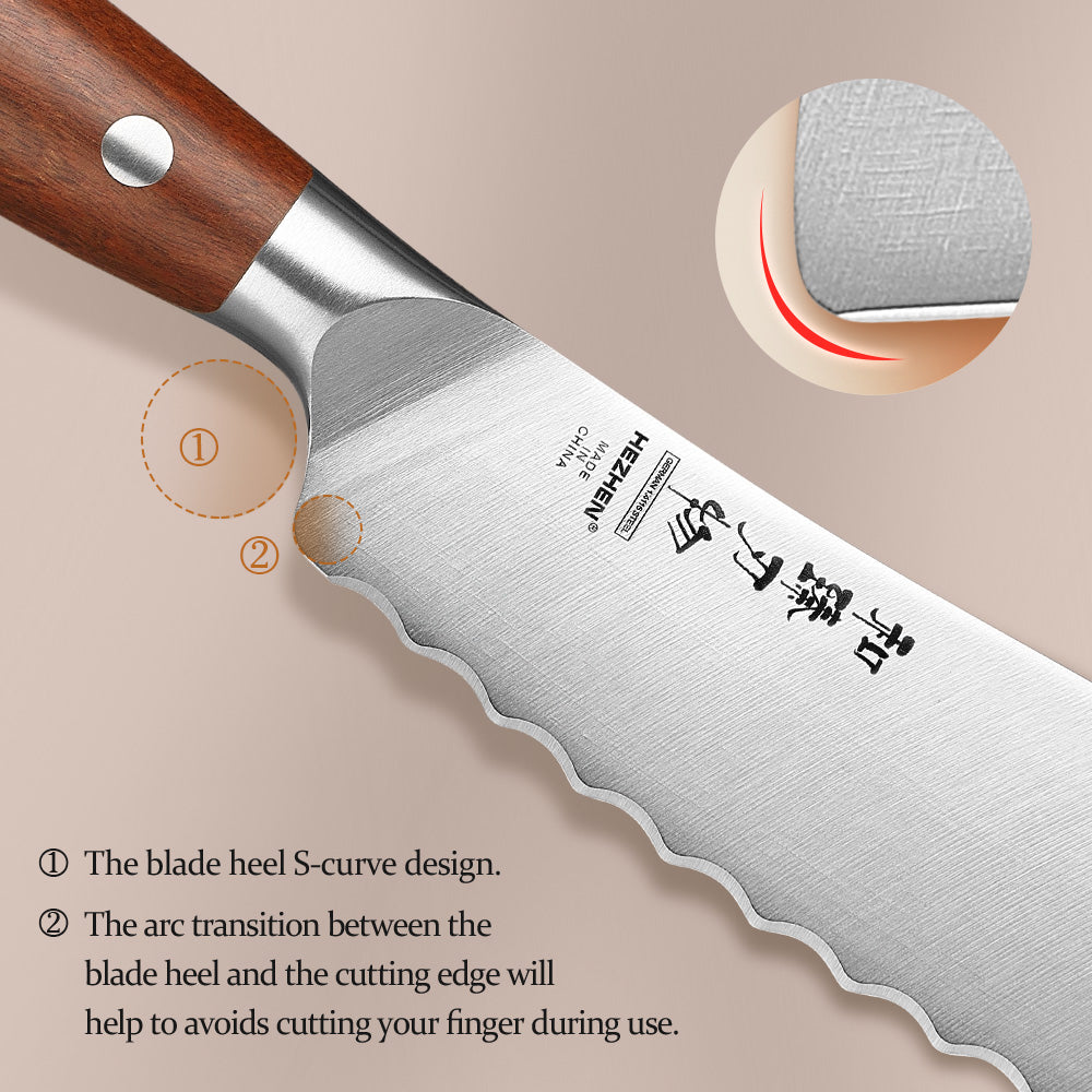 HEZHEN 6 Inches Tomato Knife, German Steel, Red Wood Handle-Supreme Stainless Series