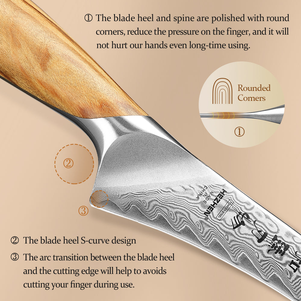 HEZHEN 4 Inches Paring Knife, 73 Layers Damascus Powder Steel, Olive Wood Handle, Gift Ready-Flagship Series