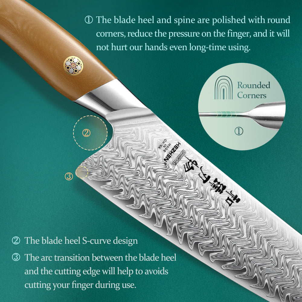 HEZHEN 8.5 Inches Chef Knife, 67 Layers Damascus Steel with Linen Micarta Handle, Gift Box Package- B38L Series