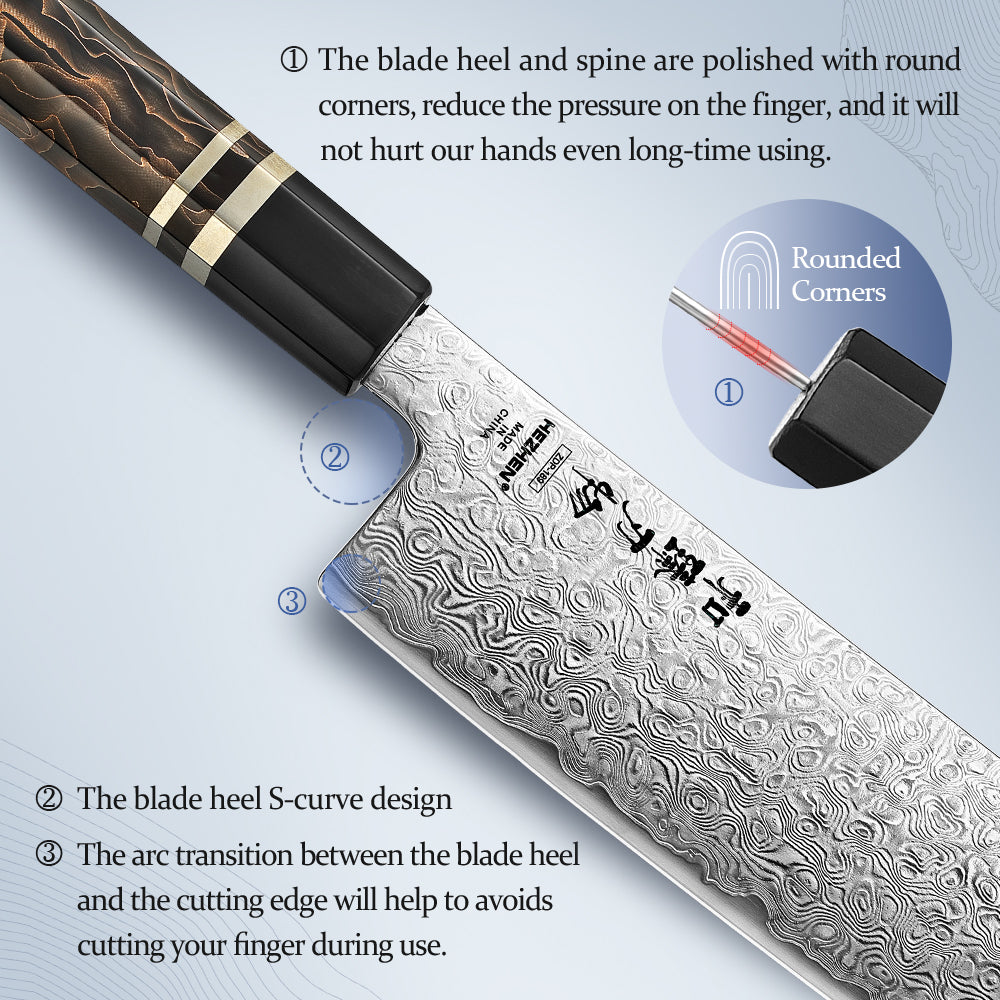 HEZHEN 7 Inches Nakiri Knife,49 Layers Damascus Steel with Japanese ZDP-189 Steel, 65-67HRC,Japanese Octagonal Handle