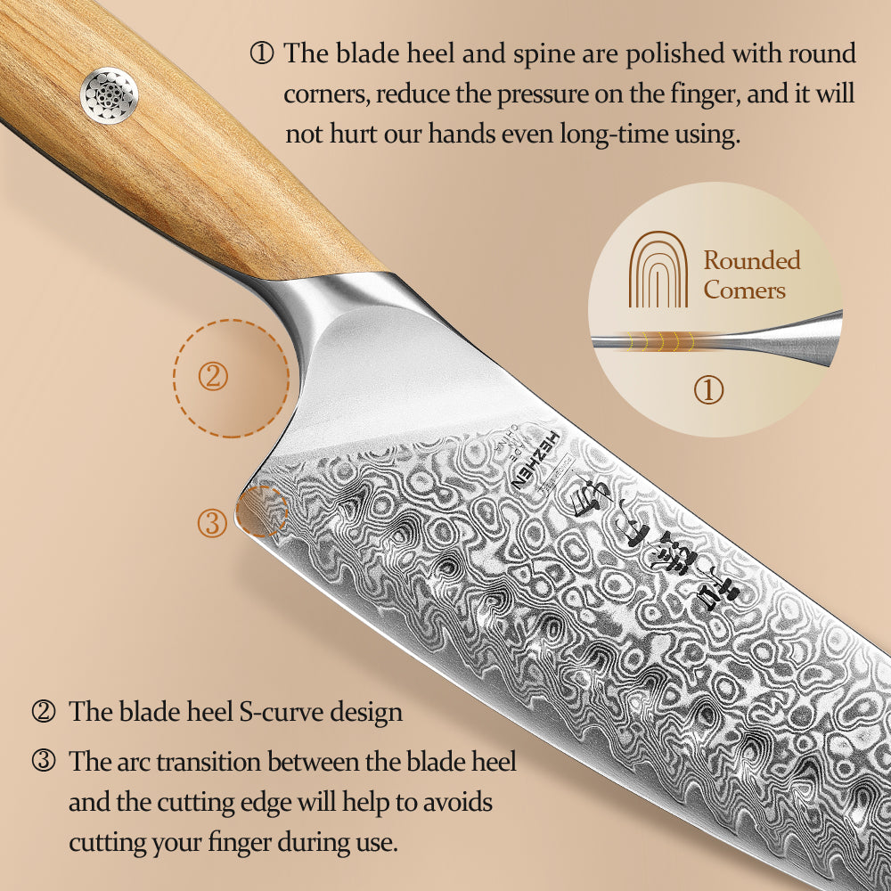 HEZHEN 3-piece Kitchen Knife Set(Chef Knife+Santoku Knife+Kitchen Utility Knife), 73 Layers Damascus Powder Steel, Olive Wood Handle, Gift Ready-Flagship Series