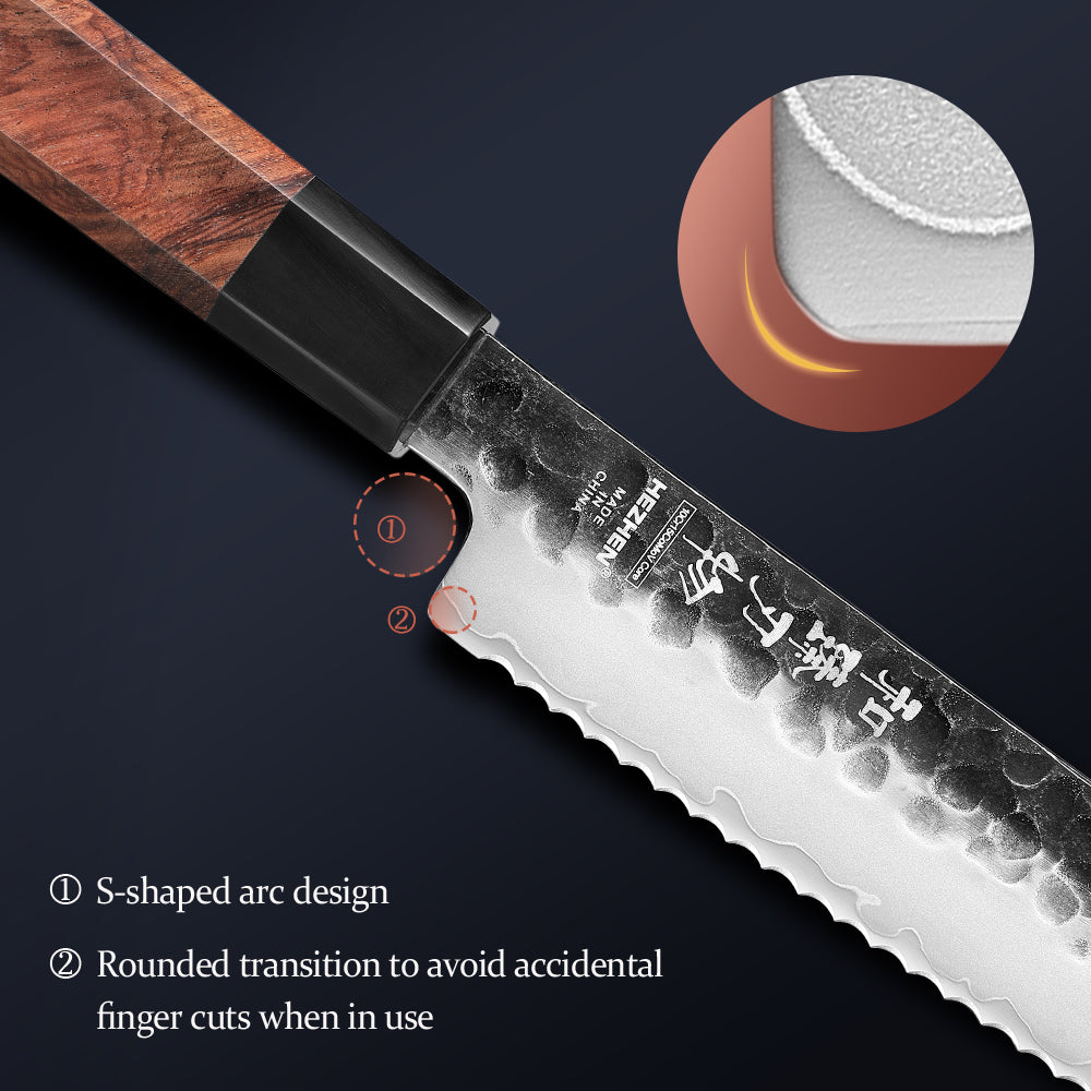 HEZHEN 8.5 Inches Bread Knife Stainless Steel Kitchen Cooking Knives Rosewood Handle With Gift Box Three-layer Composite Steel