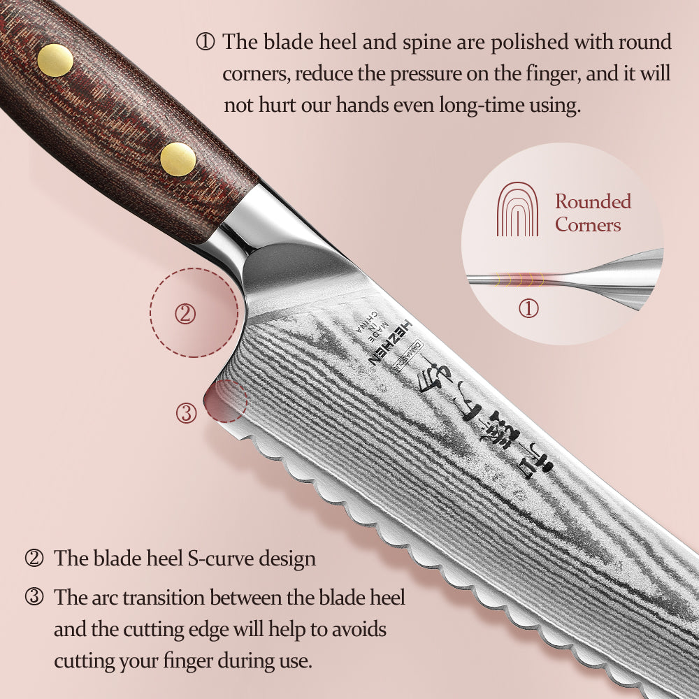 HEZHEN 8 Inches Damascus Frozen Meat Knife, Professional Frozen Meat Cleaver,Micarta Handle