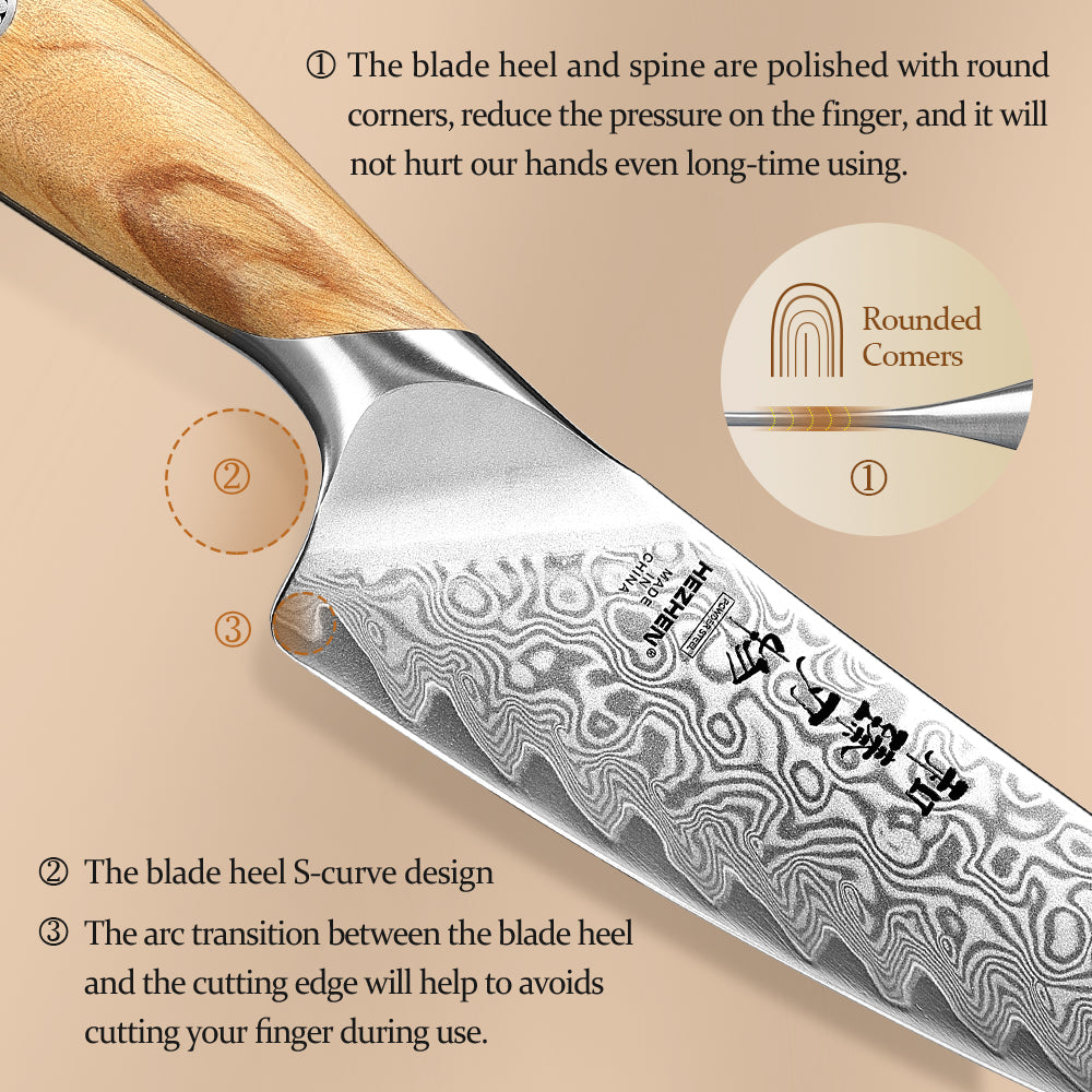 HEZHEN 5 Inches Kitchen Utility Knife, 73 Layers Damascus Powder Steel, Olive Wood Handle, Gift Ready-Flagship Series