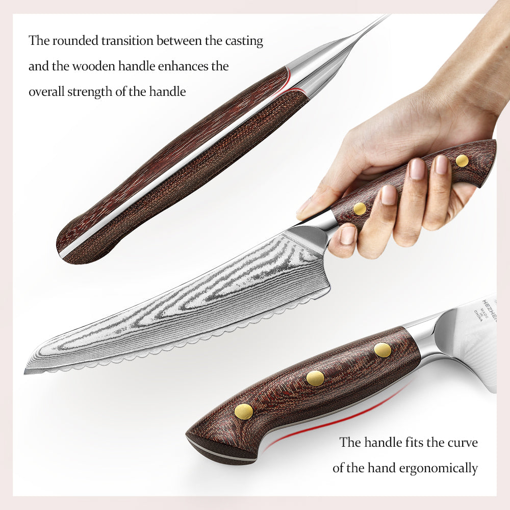 HEZHEN 8 Inches Damascus Frozen Meat Knife, Professional Frozen Meat Cleaver,Micarta Handle