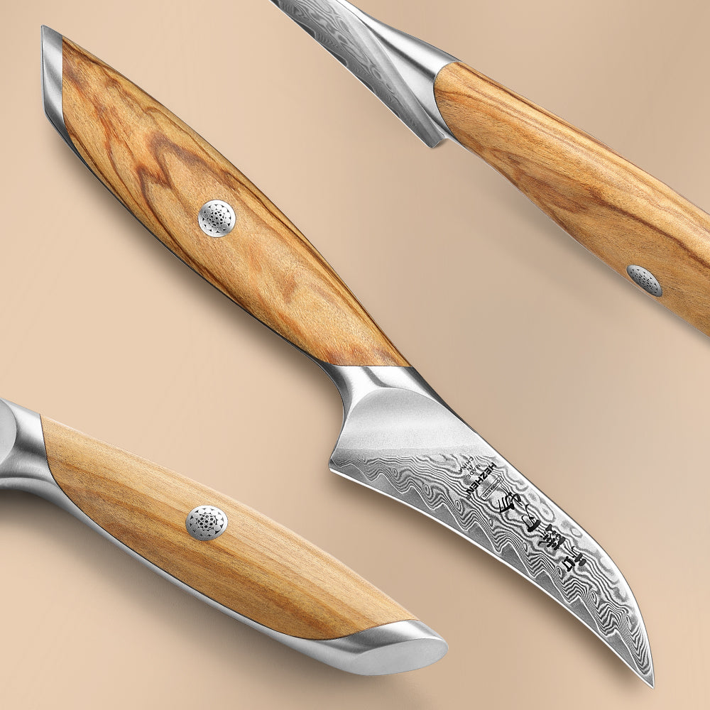 HEZHEN 4 Inches Paring Knife, 73 Layers Damascus Powder Steel, Olive Wood Handle, Gift Ready-Flagship Series