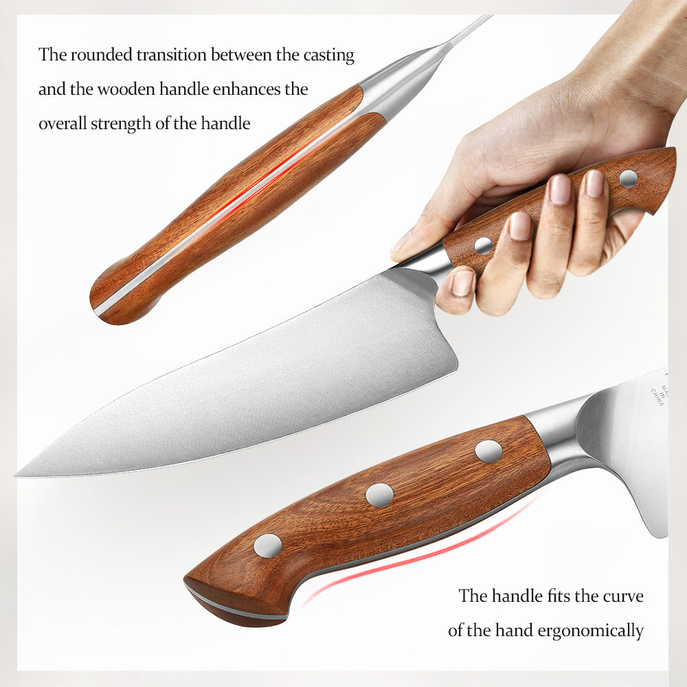 HEZHEN 8.3 Inches Chef Knife, German Steel Kitchen Knife,Red Wood Handle-Supreme Stainless Series