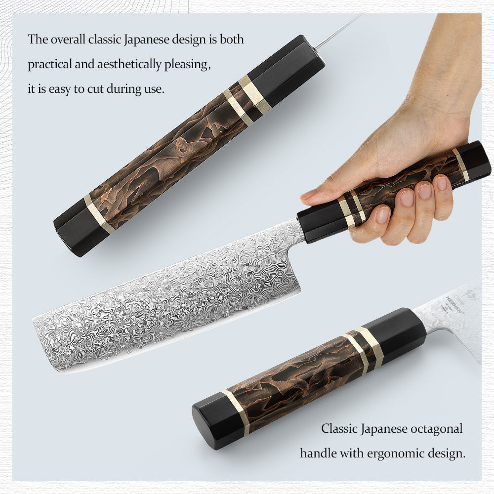 HEZHEN 7 Inches Nakiri Knife,49 Layers Damascus Steel with Japanese ZDP-189 Steel, 65-67HRC,Japanese Octagonal Handle