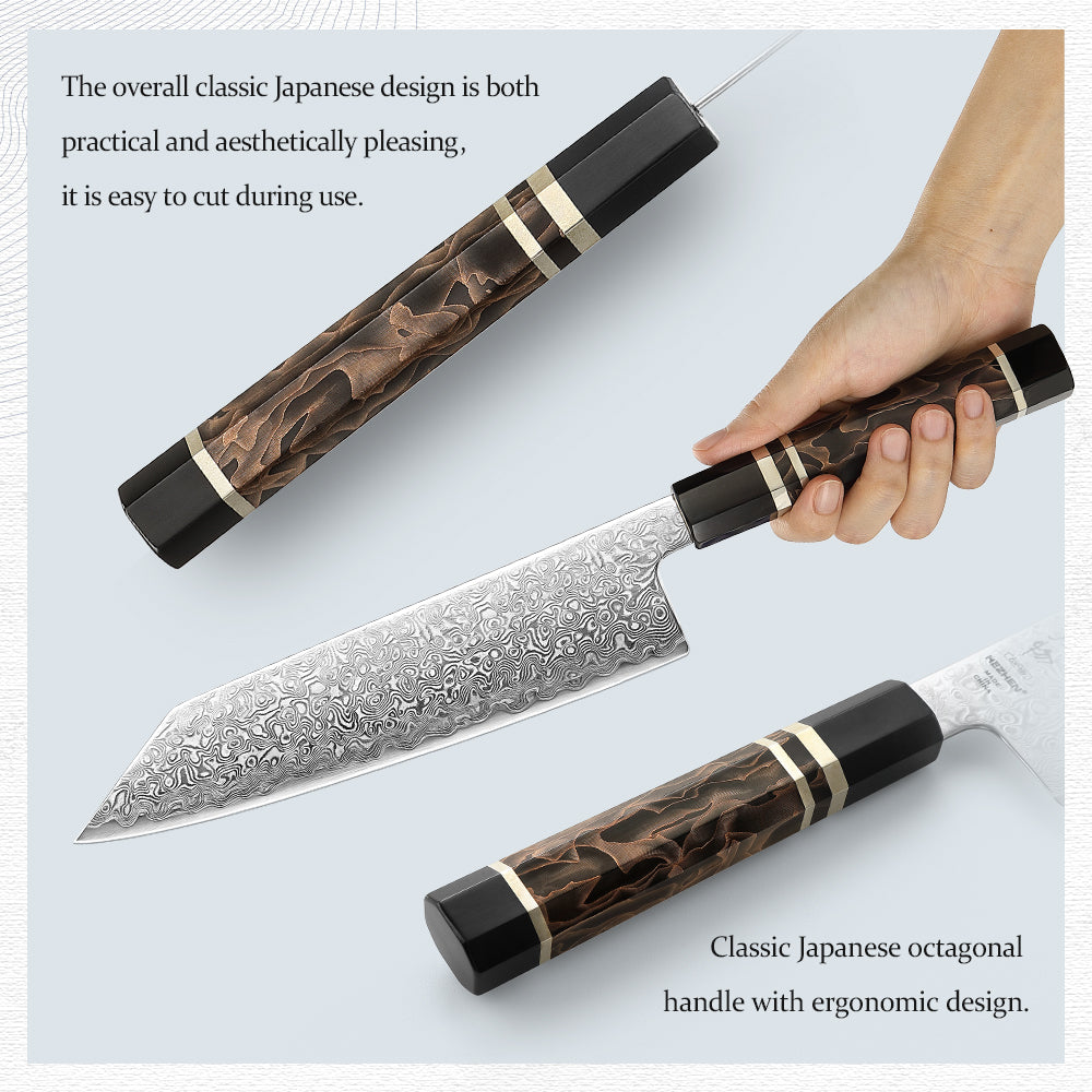 HEZHEN 8.3 Inches Kiritsuke Chef Knife, 49 Layers Damascus Steel with Japanese ZDP-189 Steel, 65-67 HRC, Octagonal Handle