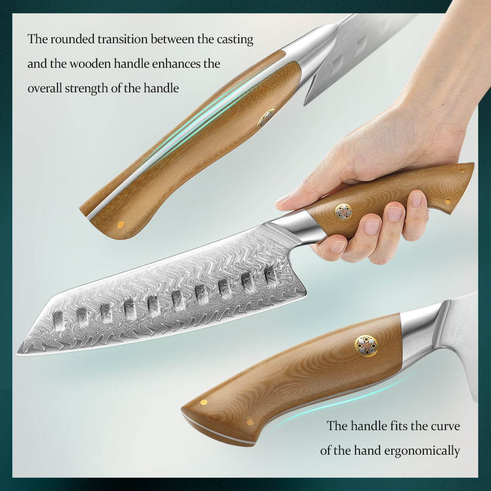 HEZHEN 7.4 Inches Santoku Knife, 67 Layers Damascus Steel with Linen Micarta Handle, Gift Box Package- B38L Series