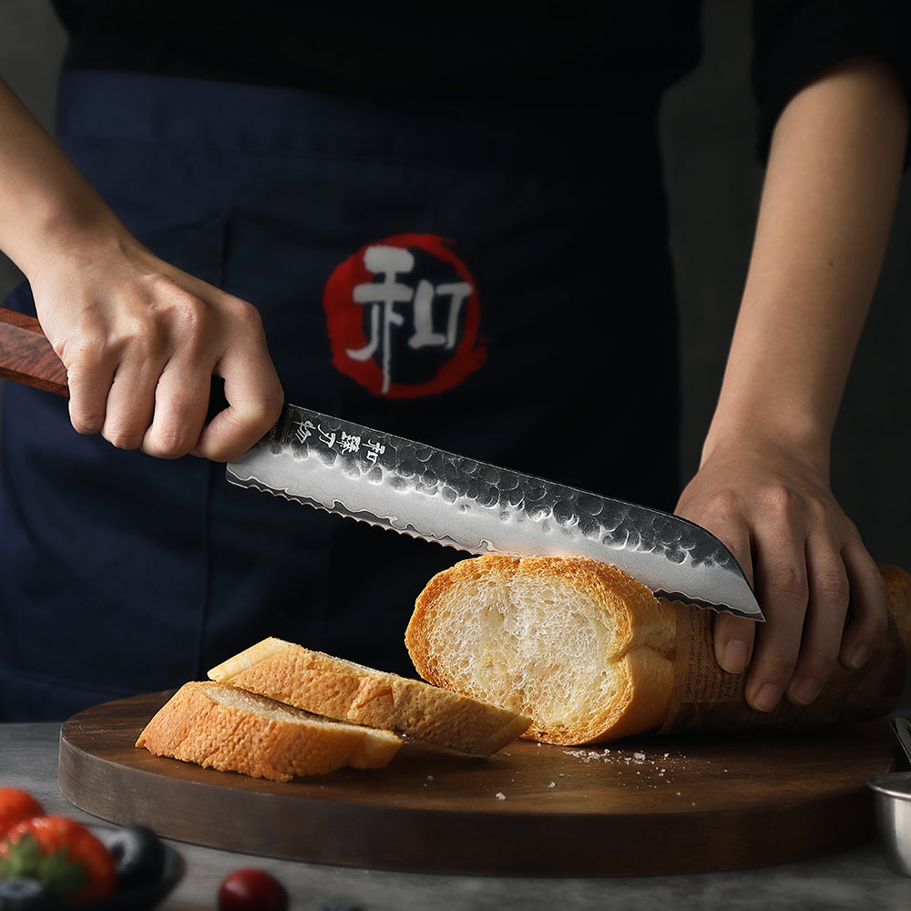 HEZHEN 8.5 Inches Bread Knife Stainless Steel Kitchen Cooking Knives Rosewood Handle With Gift Box Three-layer Composite Steel