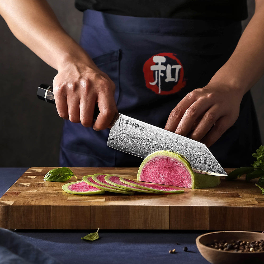 HEZHEN 8.3 Inches Kiritsuke Chef Knife, 49 Layers Damascus Steel with Japanese ZDP-189 Steel, 65-67 HRC, Octagonal Handle