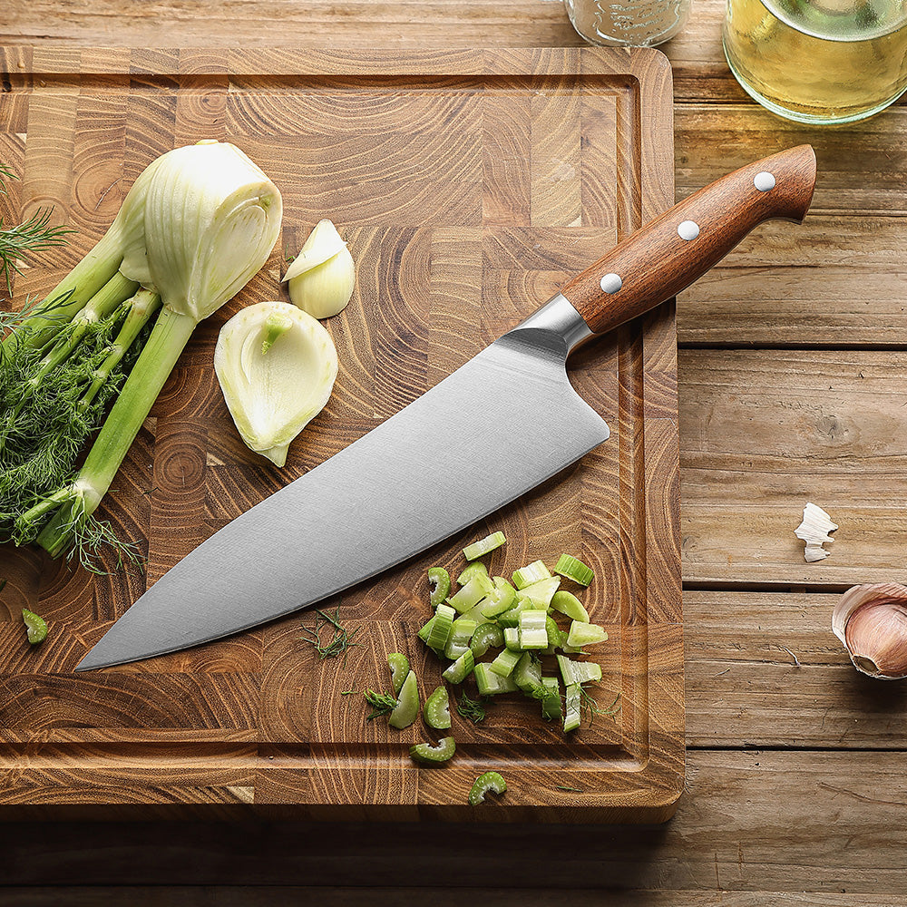 HEZHEN 8.3 Inches Chef Knife, German Steel Kitchen Knife,Red Wood Handle-Supreme Stainless Series