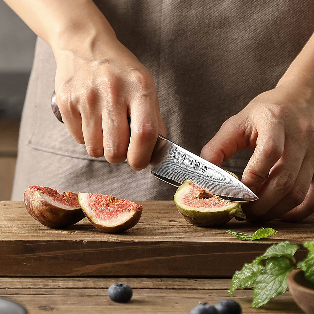 HEZHEN 4.3 Inches Damascus Paring Knife, Multifunctional Petty Knife, , Micarta Handle