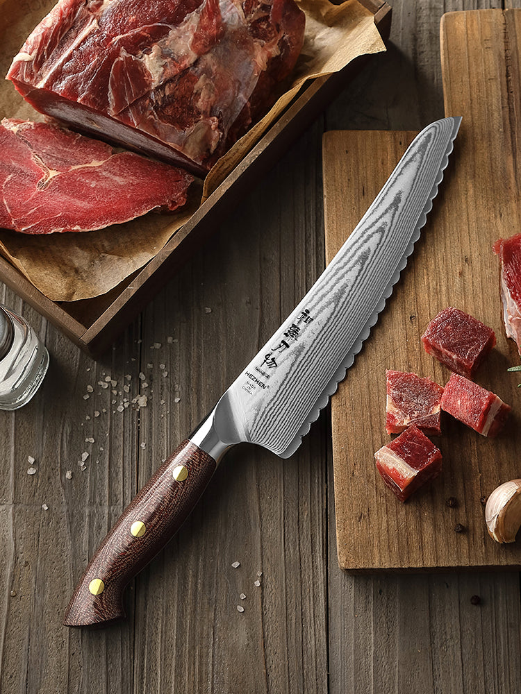 HEZHEN 8 Inches Damascus Frozen Meat Knife, Professional Frozen Meat Cleaver,Micarta Handle