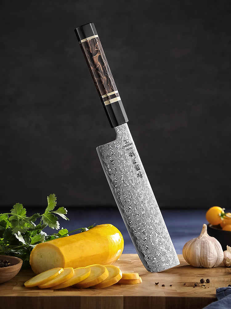 HEZHEN 7 Inches Nakiri Knife,49 Layers Damascus Steel with Japanese ZDP-189 Steel, 65-67HRC,Japanese Octagonal Handle