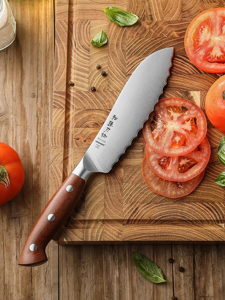 HEZHEN 6 Inches Tomato Knife, German Steel, Red Wood Handle-Supreme Stainless Series