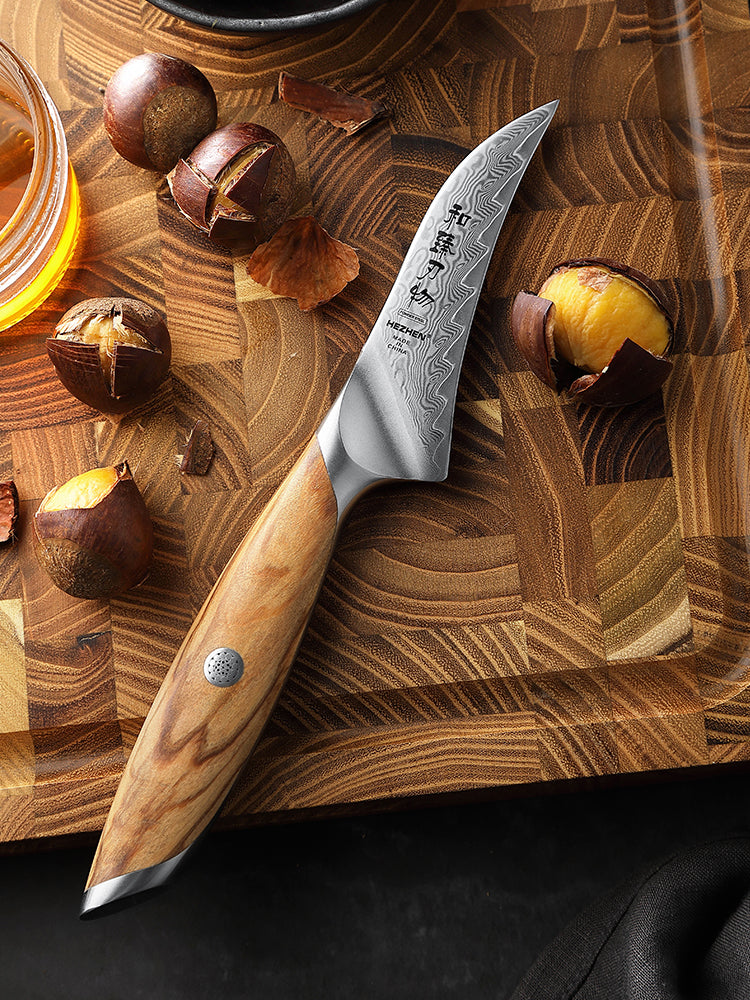 HEZHEN 4 Inches Paring Knife, 73 Layers Damascus Powder Steel, Olive Wood Handle, Gift Ready-Flagship Series
