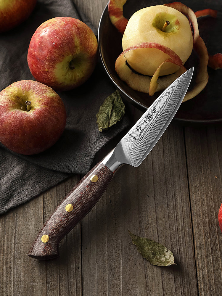 HEZHEN 4.3 Inches Damascus Paring Knife, Multifunctional Petty Knife, , Micarta Handle