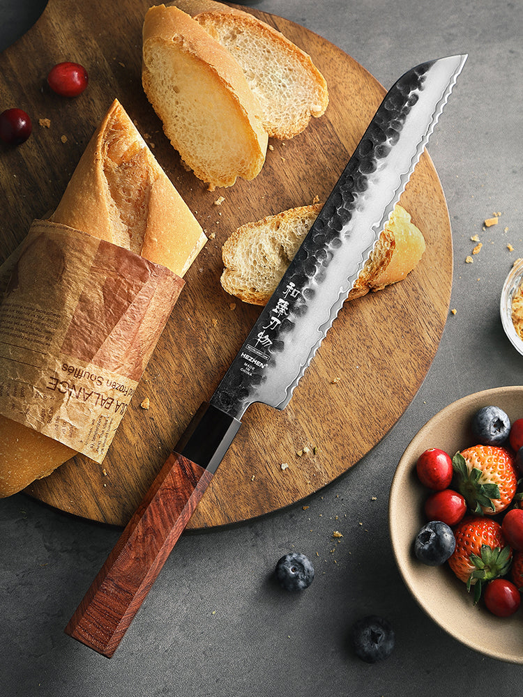 HEZHEN 8.5 Inches Bread Knife Stainless Steel Kitchen Cooking Knives Rosewood Handle With Gift Box Three-layer Composite Steel