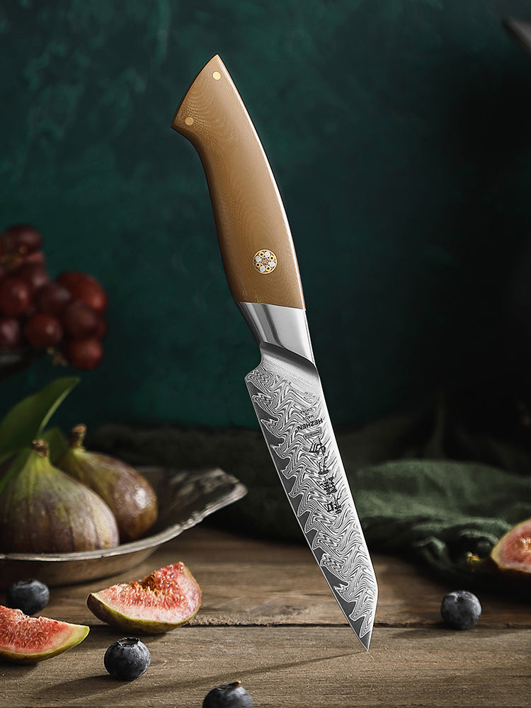 HEZHEN 4.3 Inches Paring Knife, 67 Layers Damascus Steel with Linen Micarta Handle, Gift Box Package- B38L Series