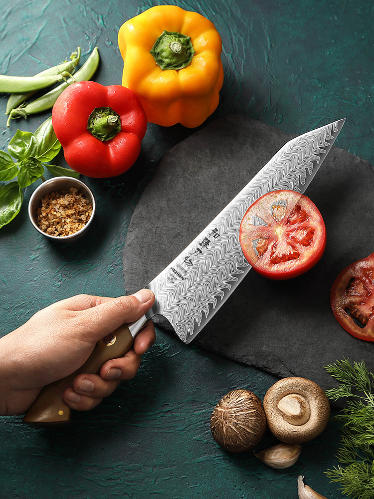 HEZHEN 8.5 Inches Chef Knife, 67 Layers Damascus Steel with Linen Micarta Handle, Gift Box Package- B38L Series