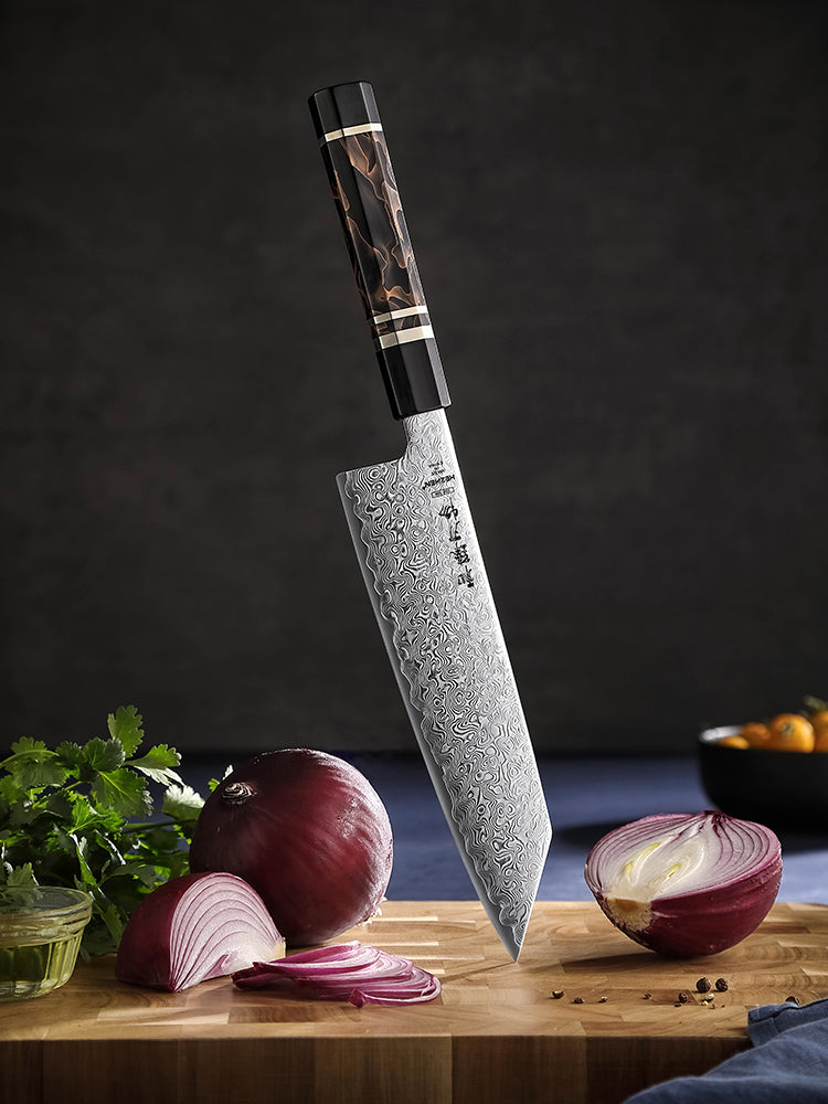 HEZHEN 8.3 Inches Kiritsuke Chef Knife, 49 Layers Damascus Steel with Japanese ZDP-189 Steel, 65-67 HRC, Octagonal Handle