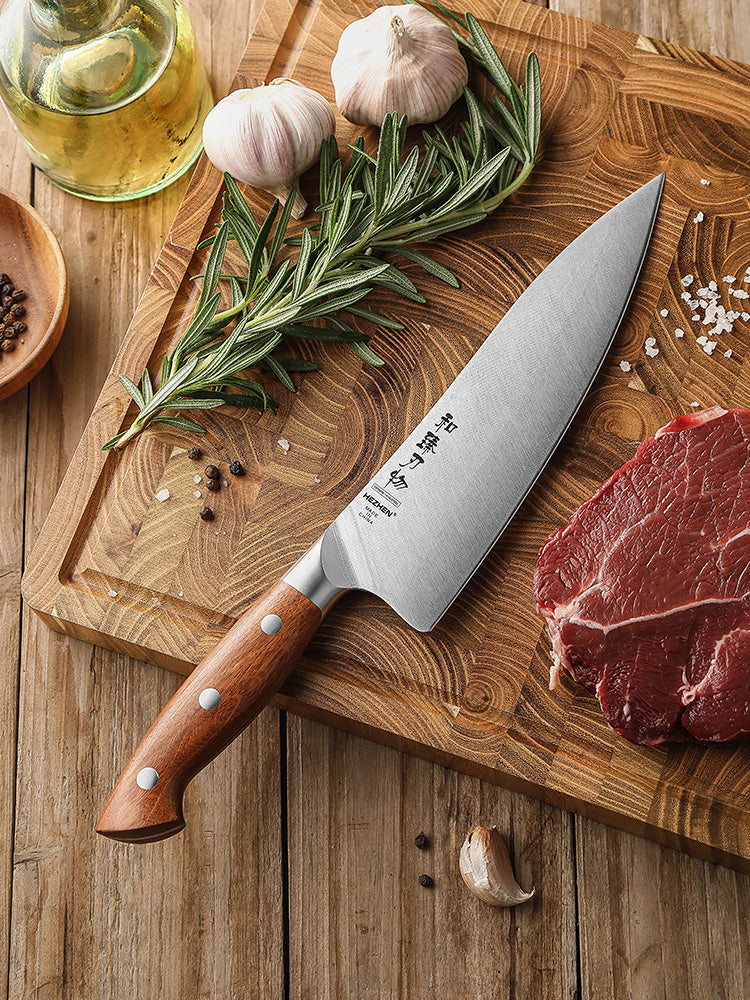HEZHEN 8.3 Inches Chef Knife, German Steel Kitchen Knife,Red Wood Handle-Supreme Stainless Series