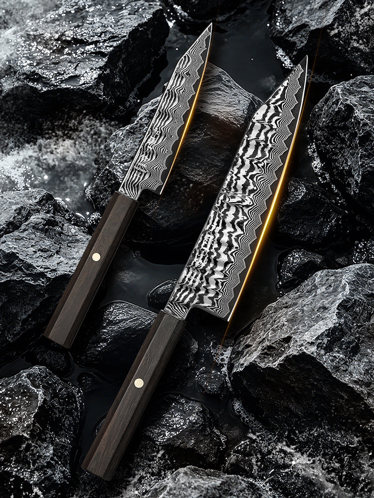 HEZHEN 2PCS Kitchen Knife Set, 67 Layers Damascus Steel With 10Cr15CoMoV Steel Core, Utility+Chef Knife,Household Cooking & Premium Gift Set