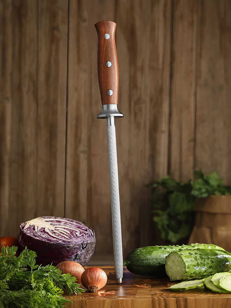 HEZHEN Sharpener Rod, Red Wood Handle-Supreme Stainless Series