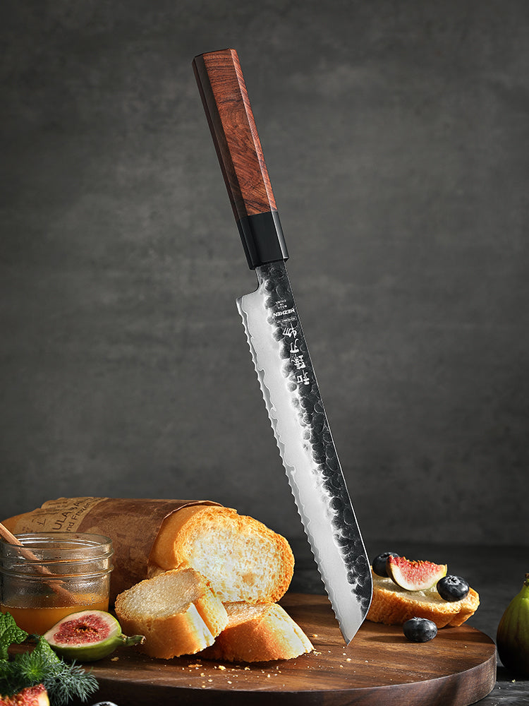 HEZHEN 8.5 Inches Bread Knife Stainless Steel Kitchen Cooking Knives Rosewood Handle With Gift Box Three-layer Composite Steel