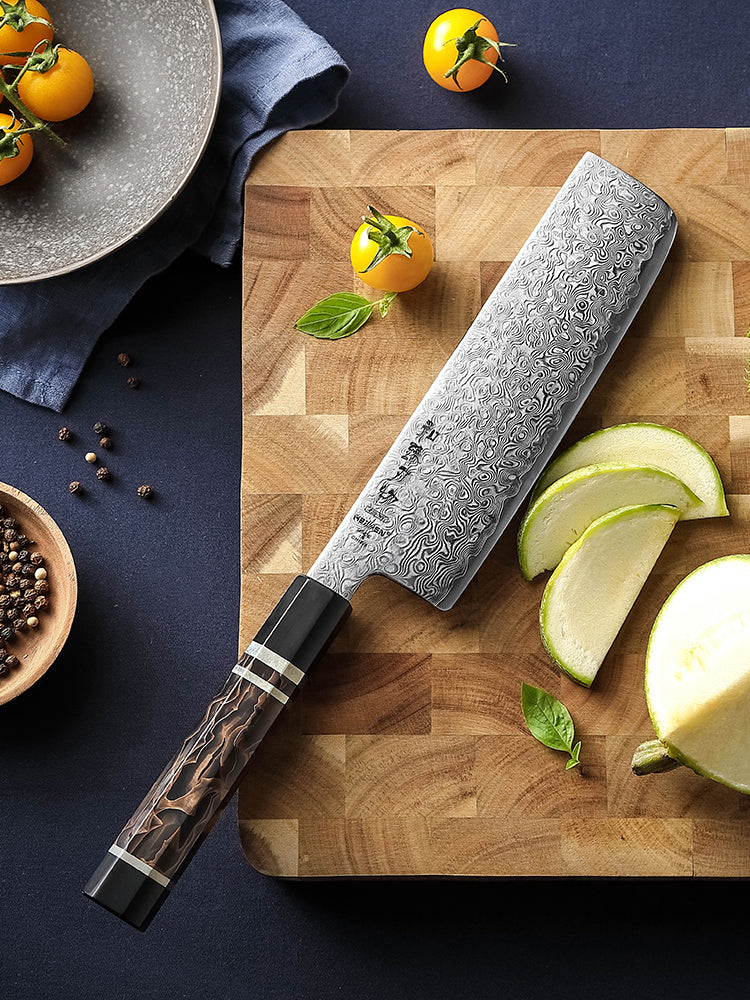 HEZHEN 7 Inches Nakiri Knife,49 Layers Damascus Steel with Japanese ZDP-189 Steel, 65-67HRC,Japanese Octagonal Handle