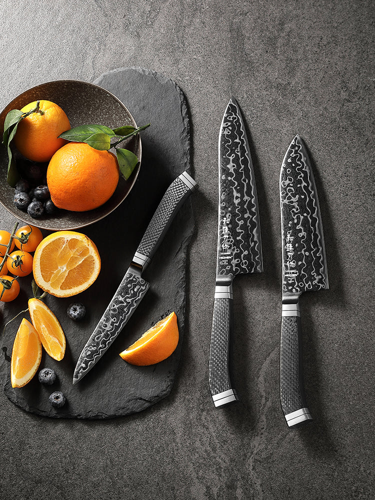 HEZHEN ZhiZhen Series 145 Layers Damascus Steel 3PCS Kitchen Knife Set,Chef+Utility+Santoku Knife